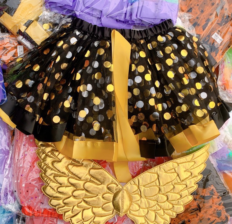 Set đồ hóa trang Halloween cho bé gái gồm chân váy xòe tutu, nón phù thủy và chổi bay siêu đáng yêu size S M L