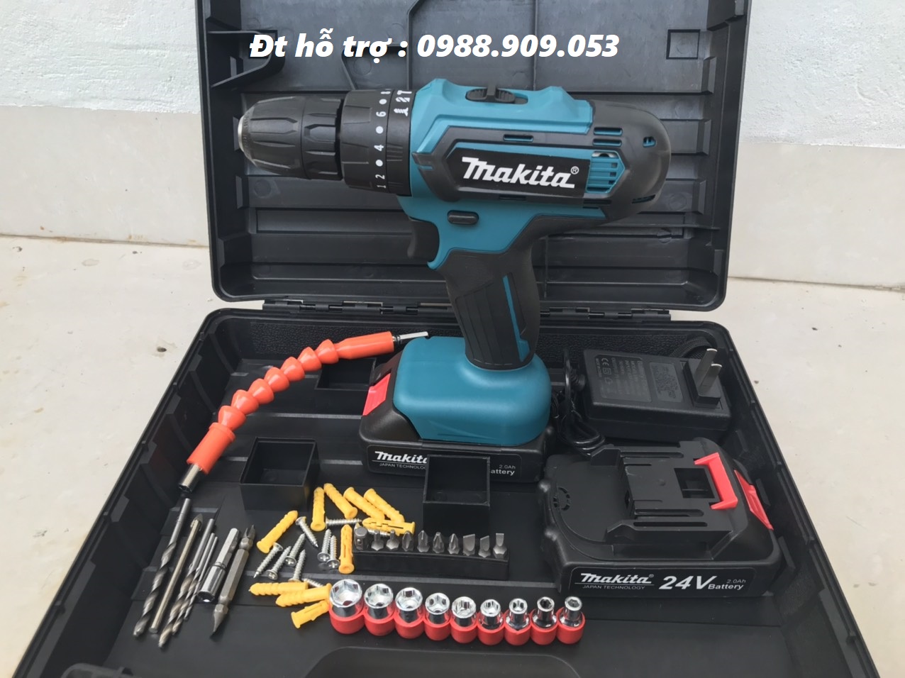 Máy khoan pin Makita 24v có BÚA. (kèm 2 pin và nhiều phụ kiện)
