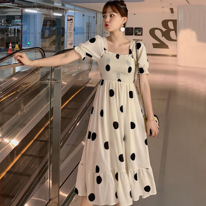 Đầm voan chấm bi phối nơ D16