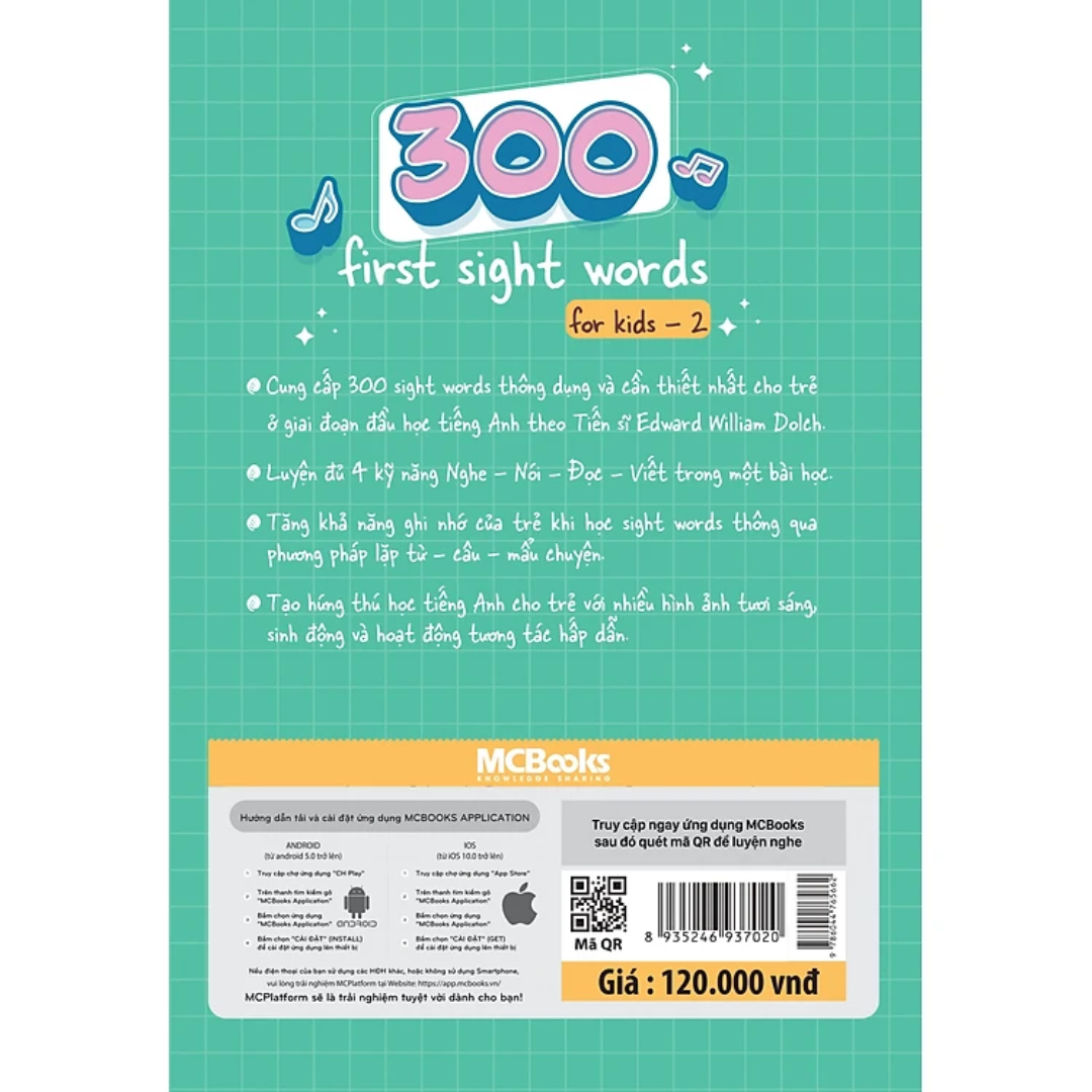 Sách - Combo 300 First sight words for kid (Tập 1 + Tập 2) - MCBooks