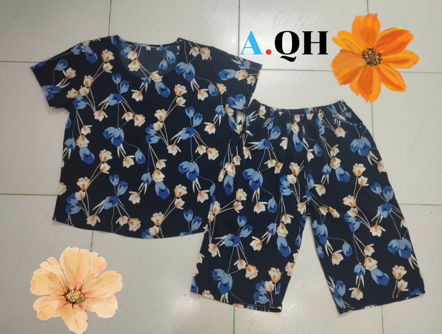 Women's Mango Silk Home Wear Set Shorts + Short Sleeves (48-65 kg)