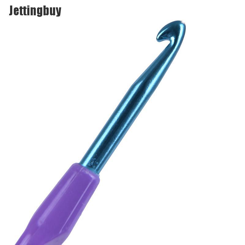 Jettingbuy Bộ 6 que móc đan len đầu nhôm tay cầm nhựa