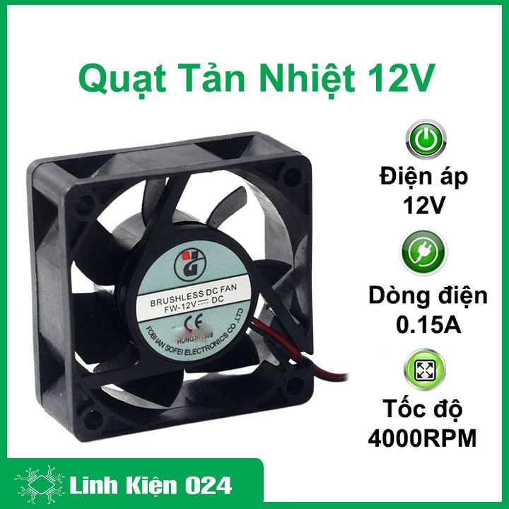 Quạt tản nhiệt 12VDC kích thước 6x6x2.5cm làm mát, tản nhiệt thiết bị máy móc