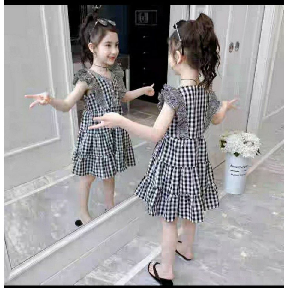 ĐẦM SỌC CARO PHỐI REN