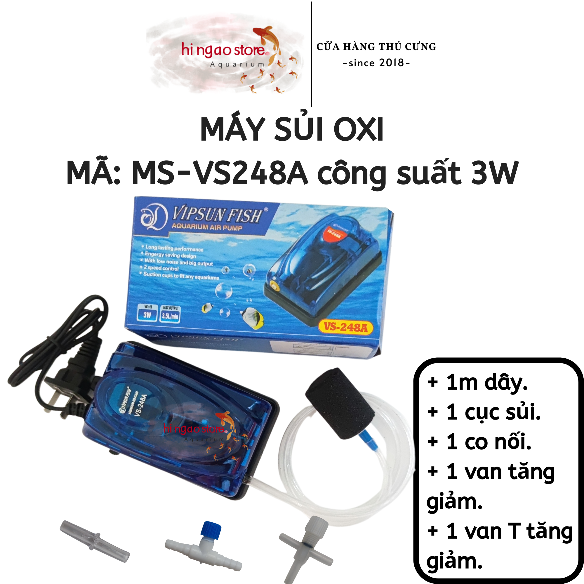 [TẶNG DÂY-VAN-CỤC SỦI] Máy sủi oxy VIPSUN FISH - Máy oxy, máy sục oxy, máy bơm oxy (2)- Phụ kiện cá cảnh | Hingaostore.