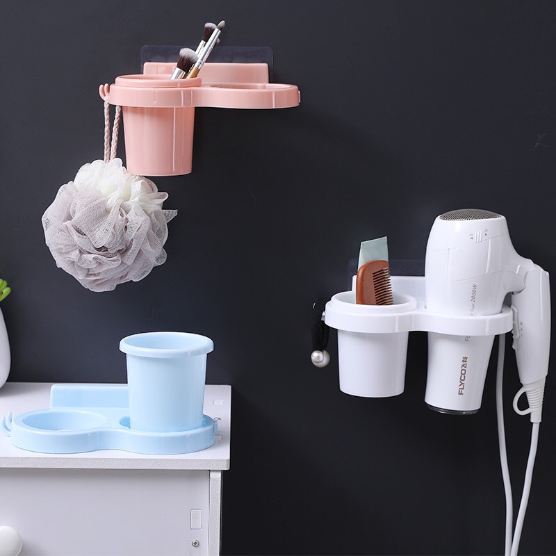 Cốc đựng bàn chải kiêm giá đỡ máy sấy tóc đa năng