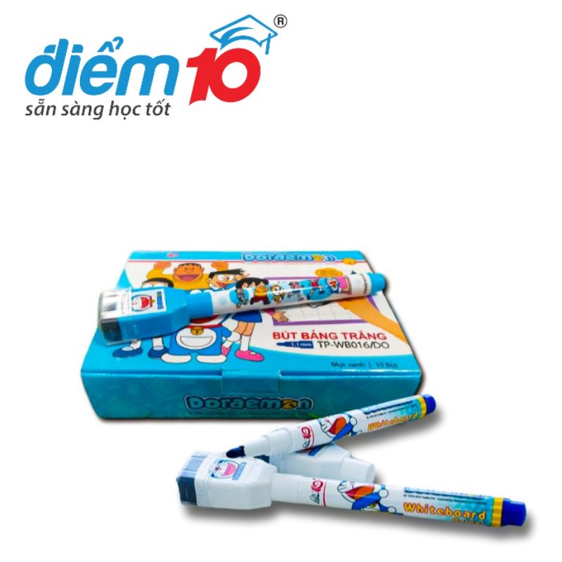 Hộp 10 cây bút lông bảng có đầu bôi doraemon thiên long điểm 10 tp-wb016/do