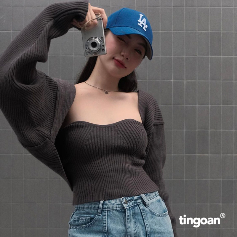 Áo set cardigan tặng kèm quây len xám tingoan WAY 2 SEXY CARDIGAN/XM PHIÊN BẢN MỚI T6/2024