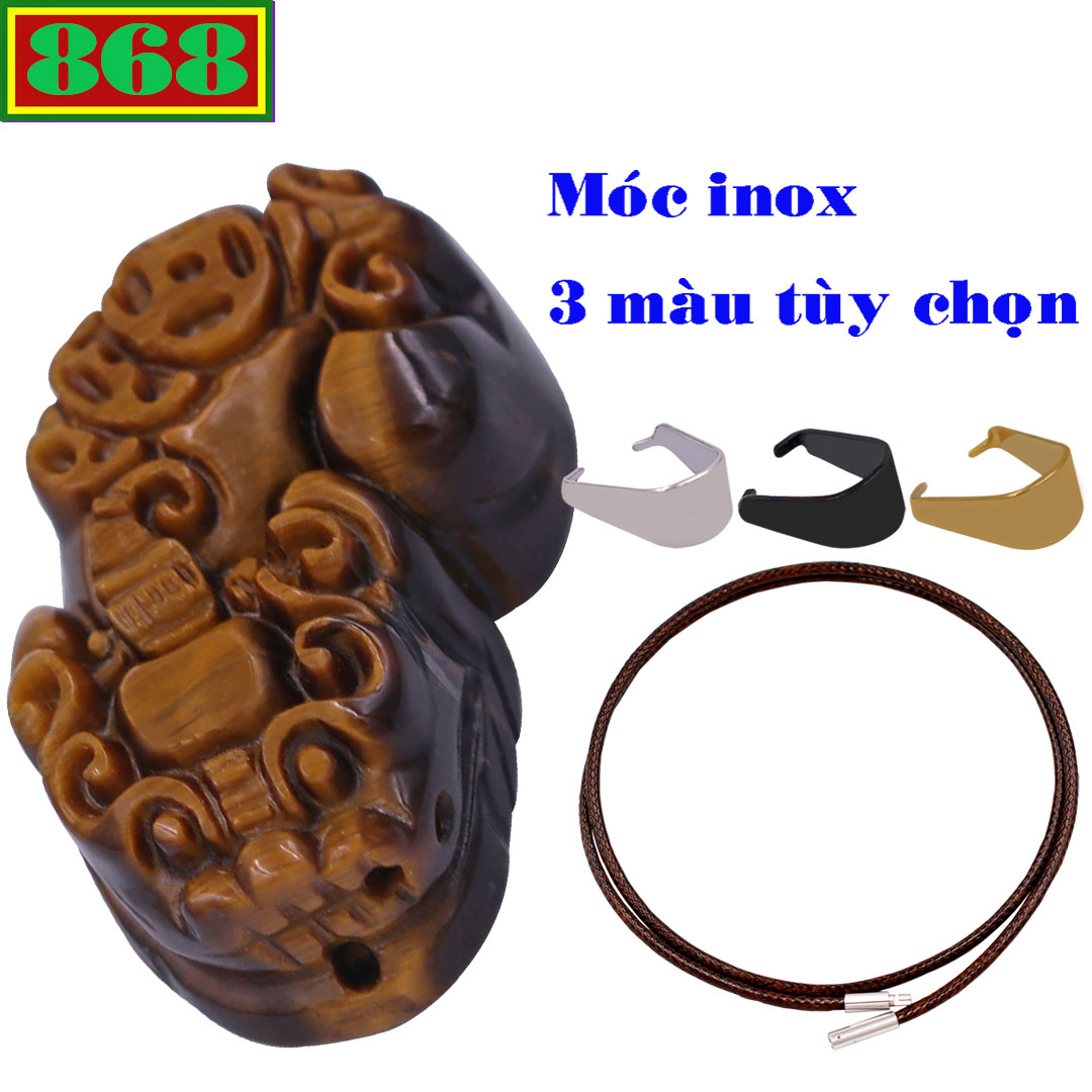 3.4cm black gold tiger eye pendent pendant with brown rubber chain necklace