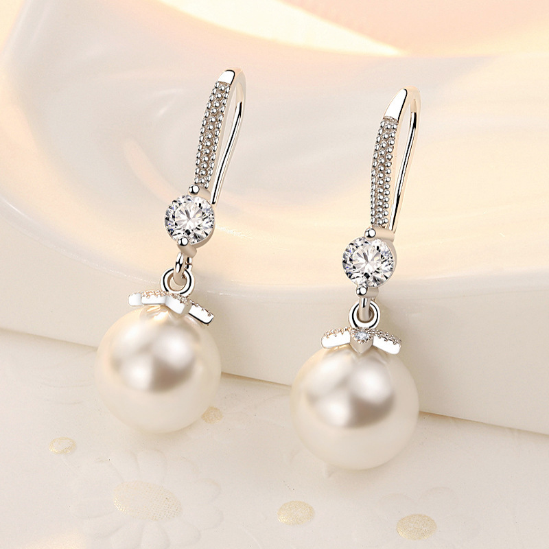 [HCM]Bông Tai Bạc S925 Ngọc Trai Đính  Đá Zircon  Phong Cách Hàn  BTMOCNGOCTRAI3