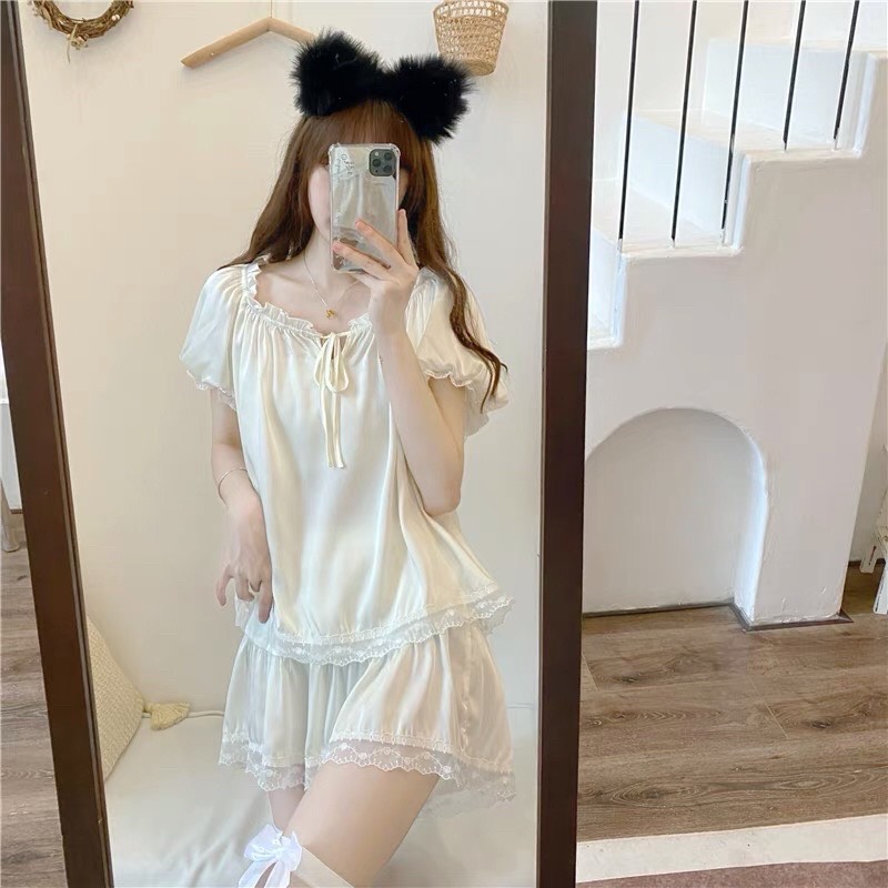Bộ ngủ đùi tiểu thư cao cấp Hàn quốc(B08) ⚡️FREE SHIP⚡️