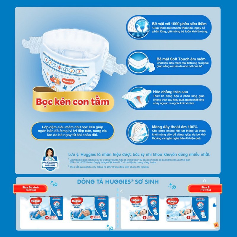 TÃ DÁN HUGGIES SIZE M76, L68, XL62, XXL56 MIẾNG