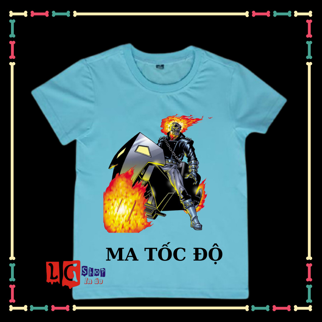 Áo Thun Xịn Xò cho bé trai in họa tiết siêu anh hùng ma tốc độ có size áo người lớn