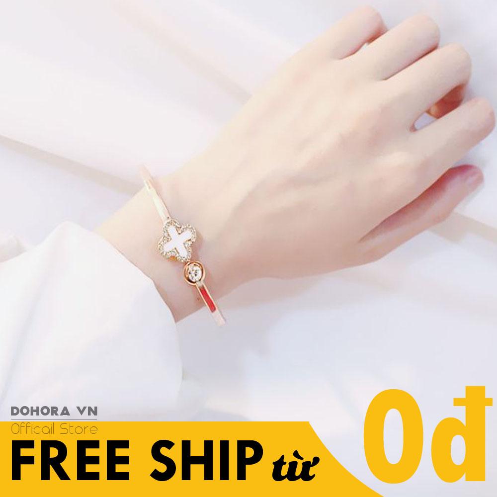 Vòng tay cỏ bốn lá may mắn đính hạt ngọc sang trọng, Thiết kế cao cấp ,Bền màu