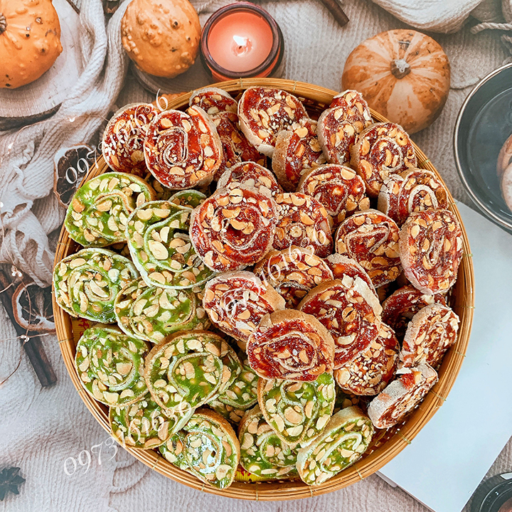 [1Kg]Kẹo chuối cuộn đậu phộng mix- đồ ăn vặt