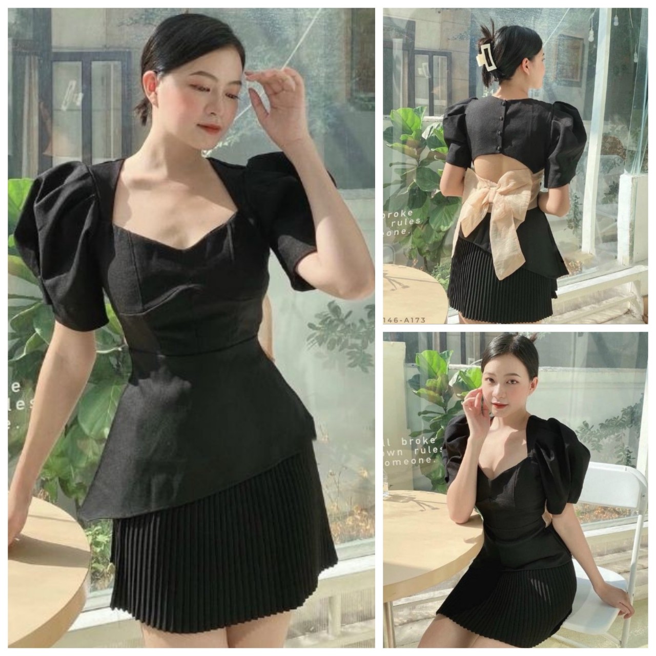 Đầm xoè cổ v nơ lưới - st8297