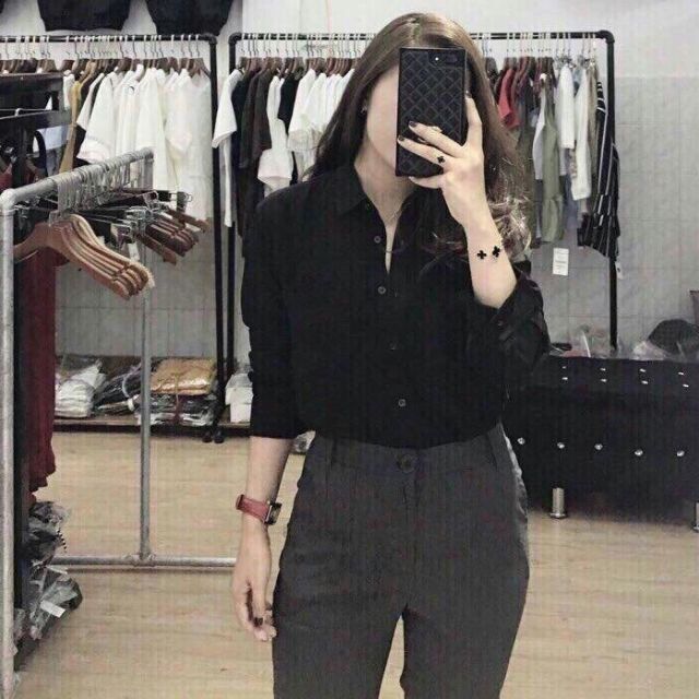 ÁO SƠ MI TAY DÀI MÀU ĐEN ( 52KG TRỞ LẠI )áo sơ mi kate
