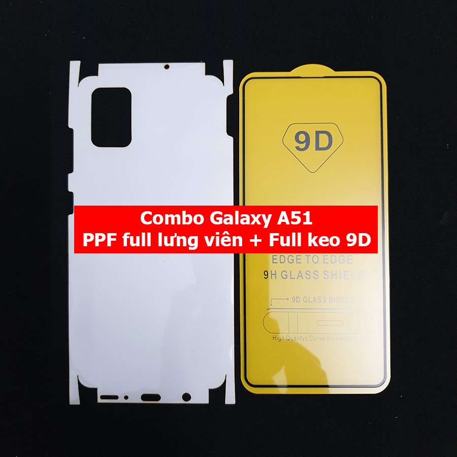 Combo PPF full lưng viền kính cường lực full màn Galaxy A51