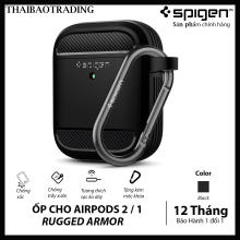 Ốp cho airpods 2 Spigen Rugged Armor Black - Case cho airpods 2 - Thaibaotrading