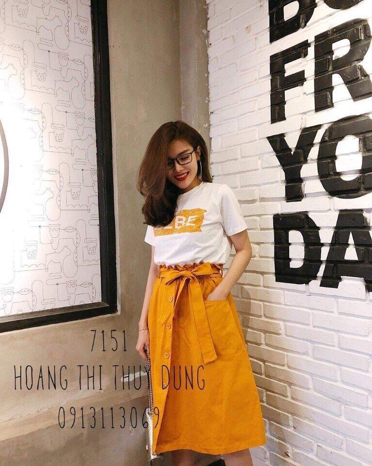 Set Áo Thun Phối Chân Váy Nút Cột Nơ TTS0019