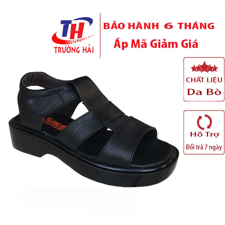 Sandal nam xịn da bò màu nâu cao 4.5cm Trường Hải  đế PU nhẹ XDN0541 FORM NHỎ HƠN MỘT SIZE