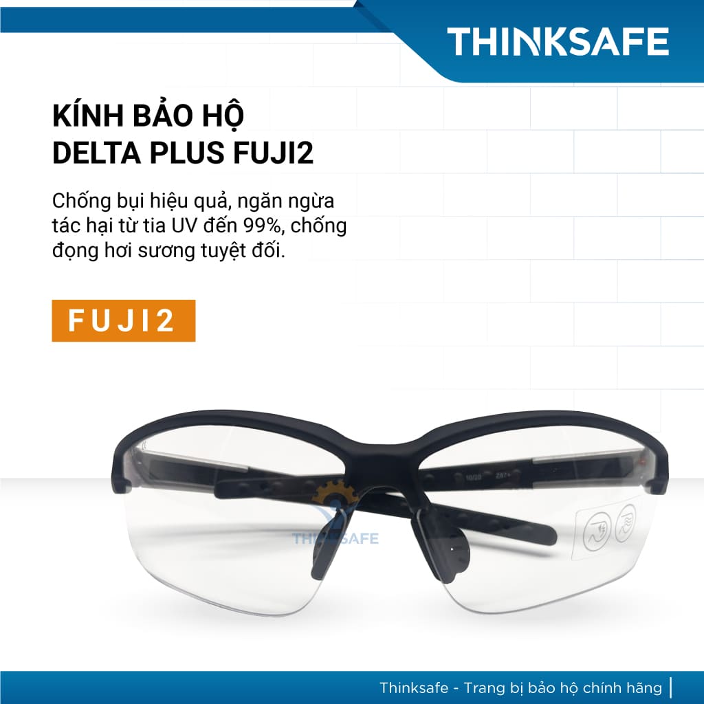 Kính bảo hộ Deltaplus Fuji2 chống bụi, chống tia UV, bảo vệ mắt đa năng, đi đường, lao động Kính chống bụi - Thinksafe