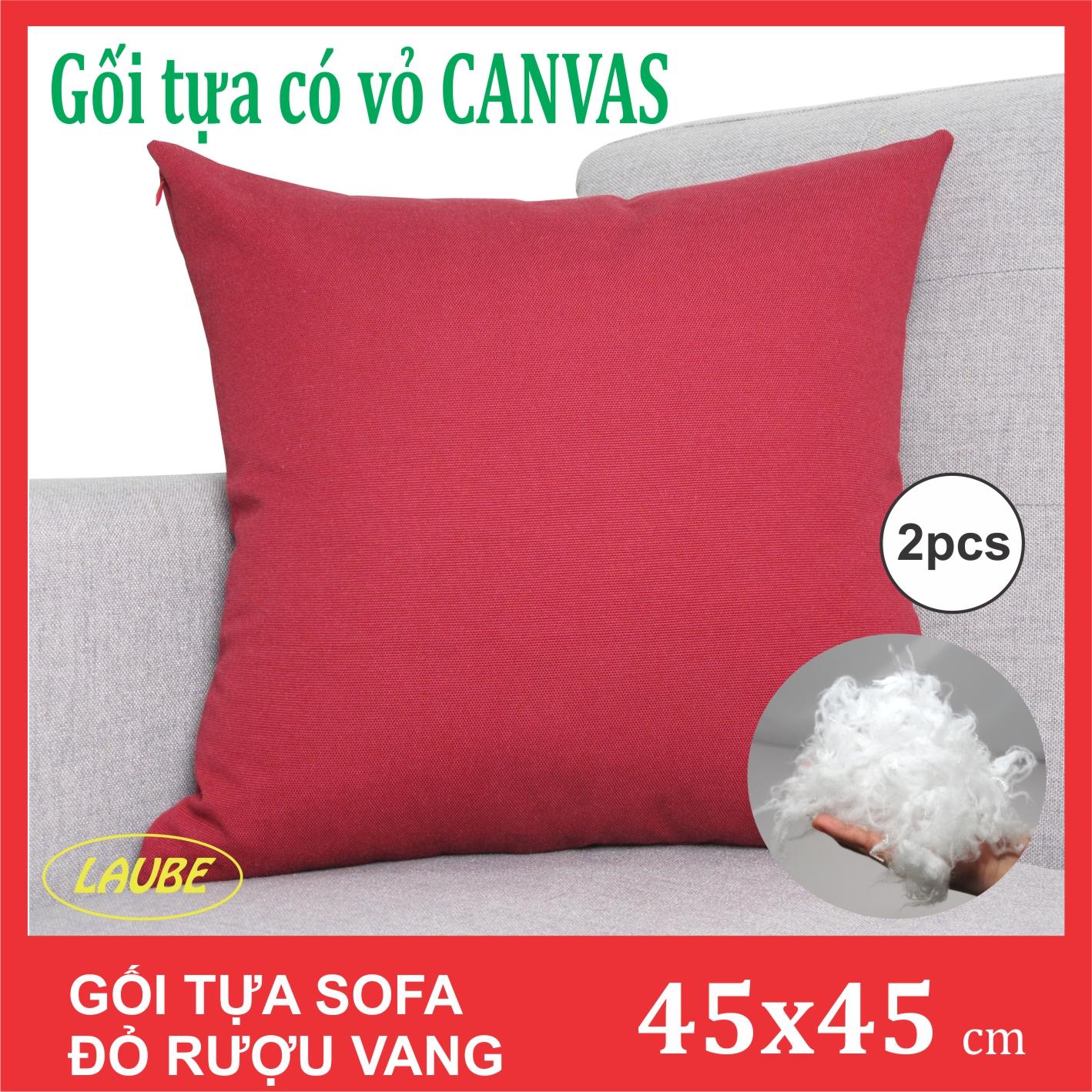 BỘ GỐI TỰA LƯNG CÓ VỎ CANVAS 45X45cm   MÀU VÀNG BƠ, ĐỎ RƯỢU VANG, XANH LÁ NHẠT