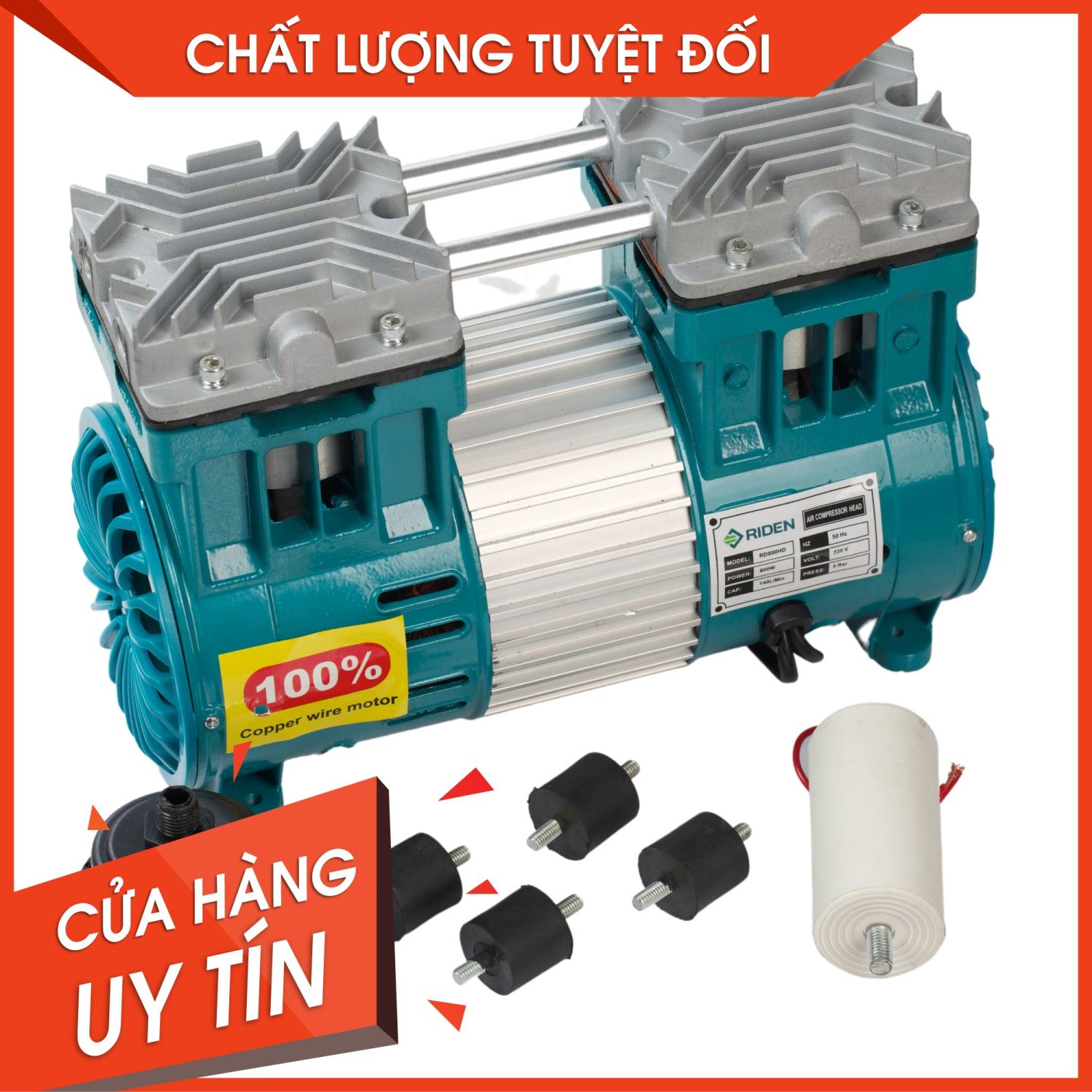 Đầu máy nén khí 600w motor đồng,tốc độ 1450v/phút,công suất thực 600w,hiệu riden rd600hd