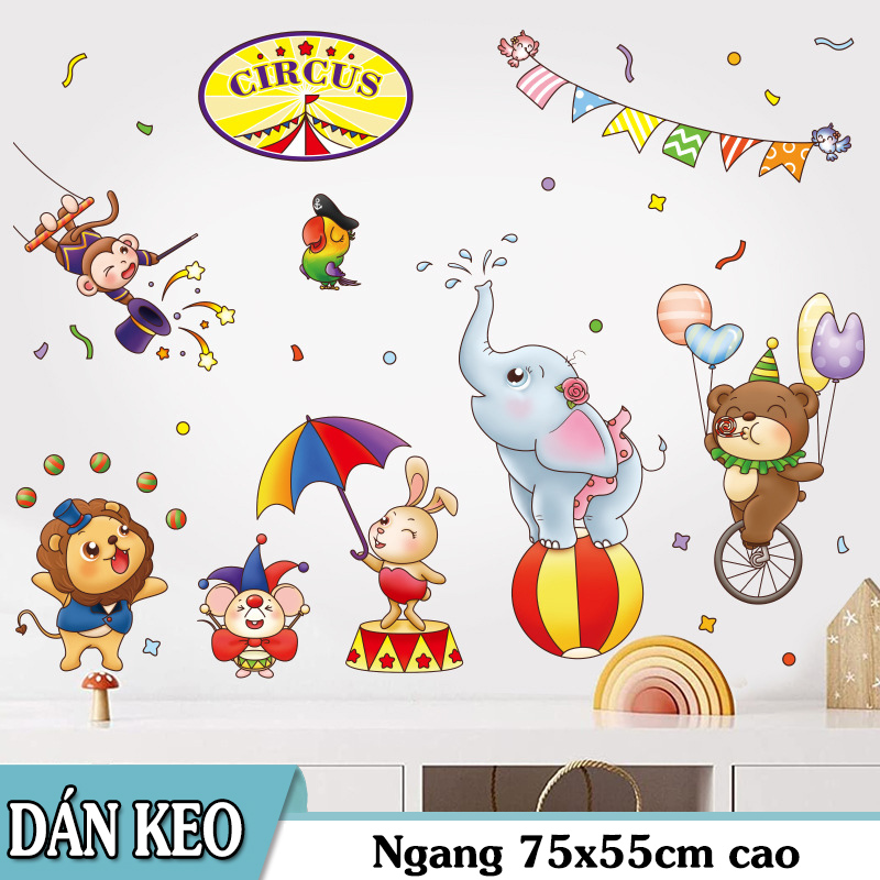 Decal trang trí tường - Rạp xiếc thú dễ thương