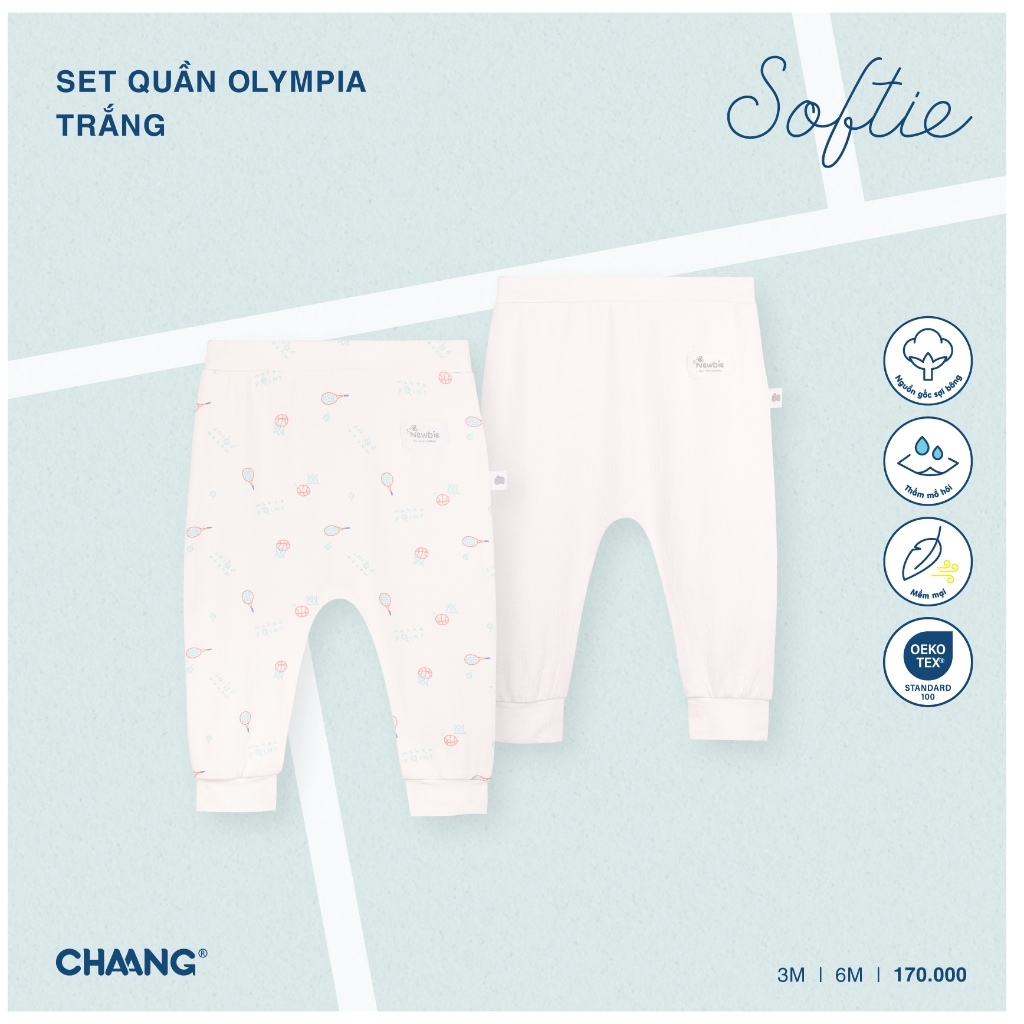 Set 2 quần dài sơ sinh cotton họa tiết olympia Chaang