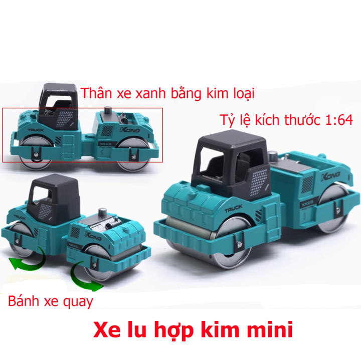 Đồ chơi mô hình xe lu mini KAVY kim loại an toàn cho bé, cỏ thể trang trí - màu xanh