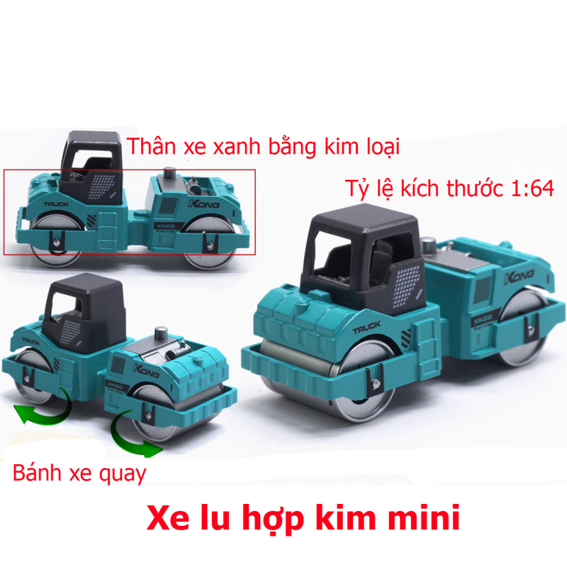 Đồ chơi mô hình xe lu mini  KAVY kim loại an toàn cho bé, cỏ thể trang trí - màu xanh