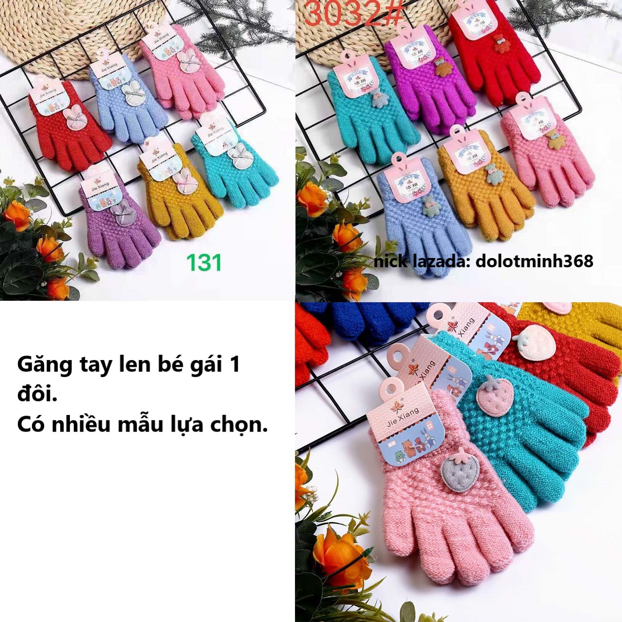Găng tay len bé gái (1đôi) size từ 3-6 tuổi