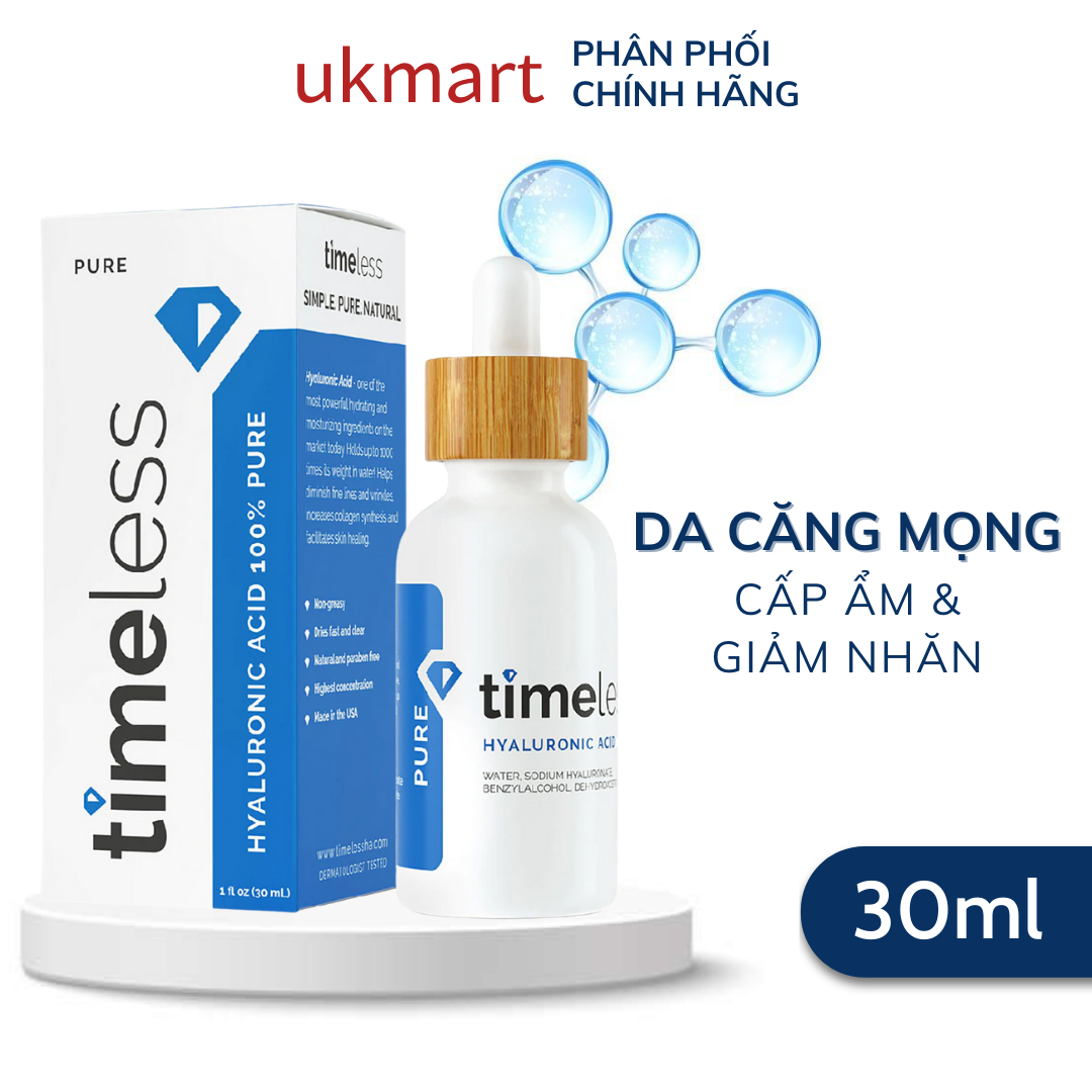 Serum Timeless Hyaluronic Acid Cấp Nước, Dưỡng Ẩm Da Hyaluronic Acid Serum 100% Pure