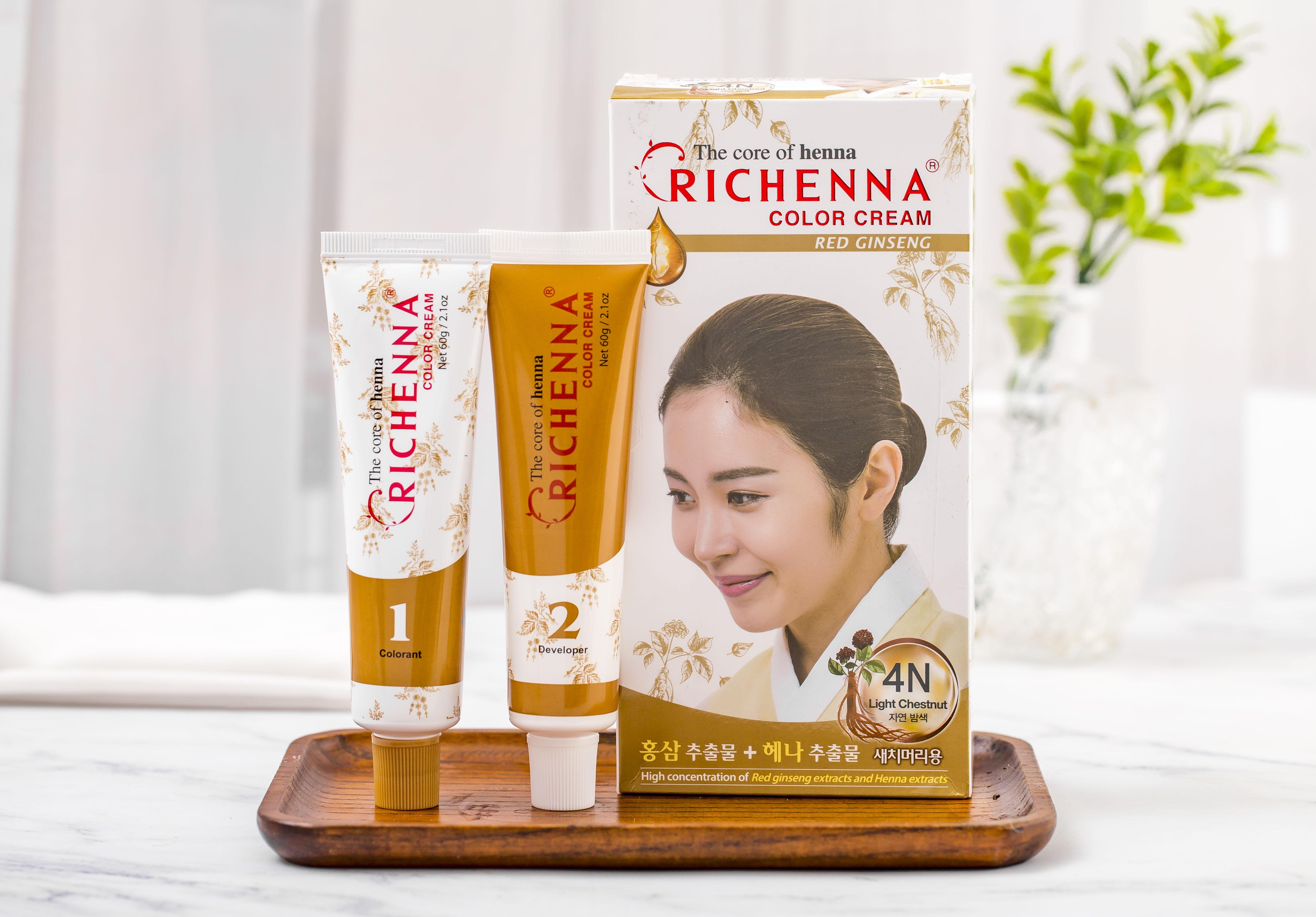 Thuốc nhuộm tóc phủ bạc thảo dược Richenna Hi-Speedy Color Cream Hàn Quốc màu nâu hạt dẻ sáng 60G