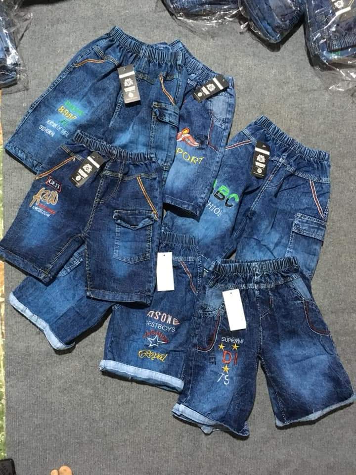 Quần sort jeans/ quần bò ngố lửng cho bé trai 13-38kg