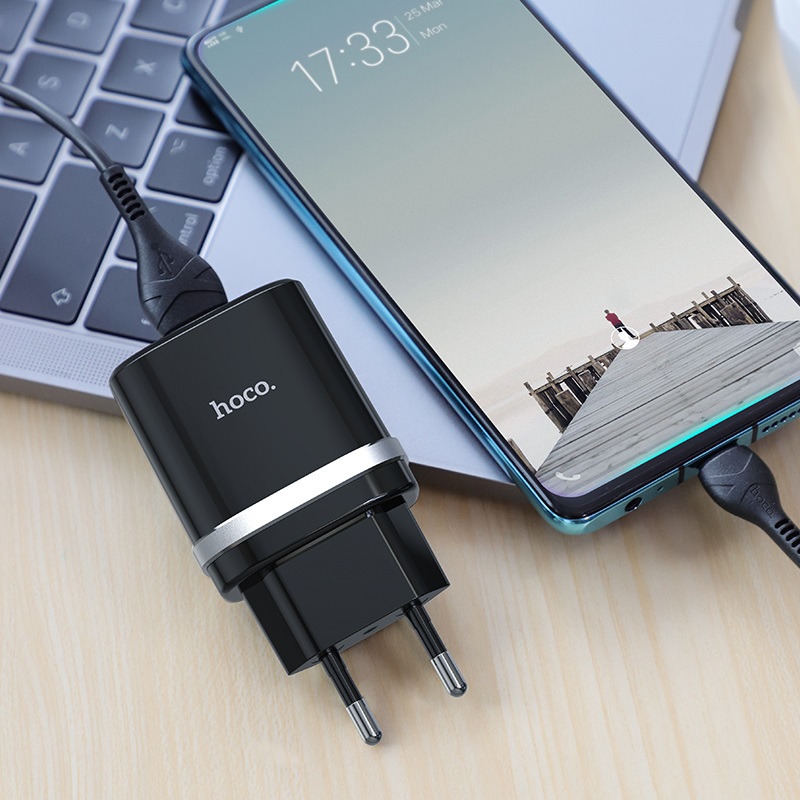 Bộ sạc nhanh 18W Hoco C12Q cổng USB, QC3.0 đầu Micro, Type-C Android dây cáp dài 1m