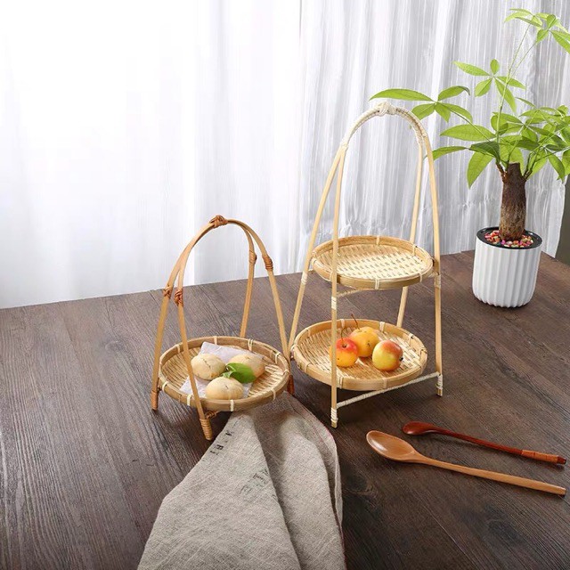 Mẹt tre tầng đựng đồ ăn trang trí( gồm mẹt và kệ)