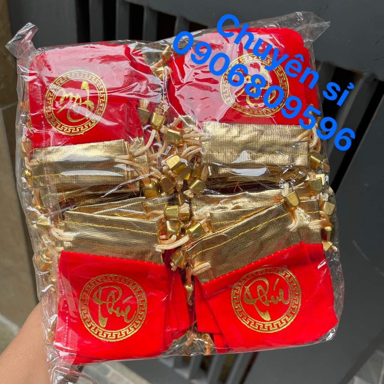 Combo 10 Túi Gấm Đỏ Chữ Phúc Phong Thuỷ, May Mắn