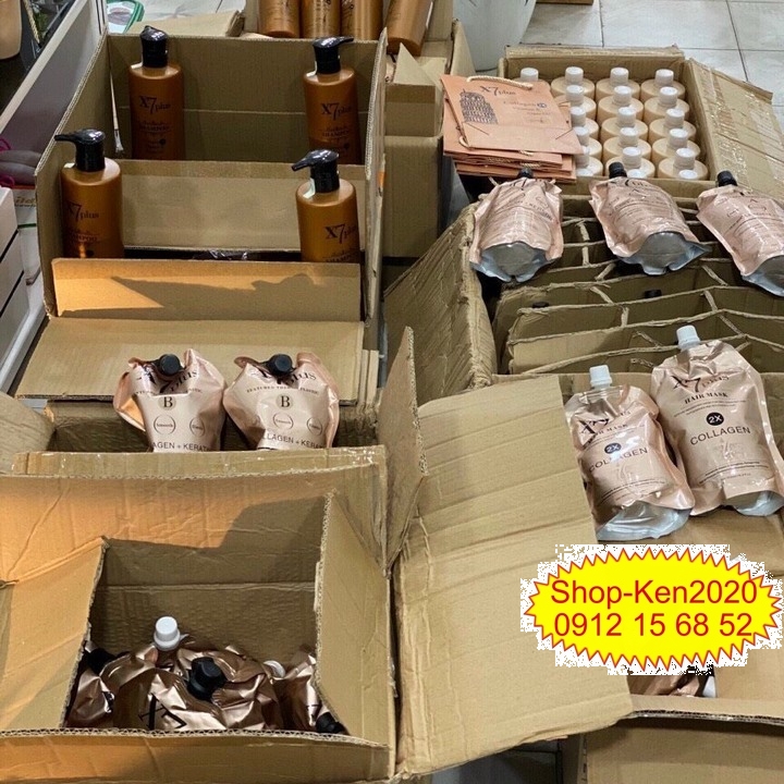[Combo] Uốn duỗi ép tóc X7 Plus Collagen Keratin 1000ml A-B-C