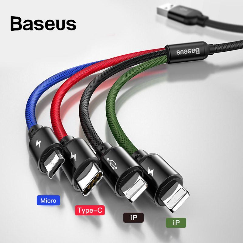 [HCM]Dây cáp sạc đa năng Baseus Rapid 4 in 1 Type-C 2 Lighning Micro USB cho iPhone/ iPad Smartphone & Tablet Android (3.5A 1.2M Fast charge 4 in 1 Cable) - Phân phối HotPhuKien