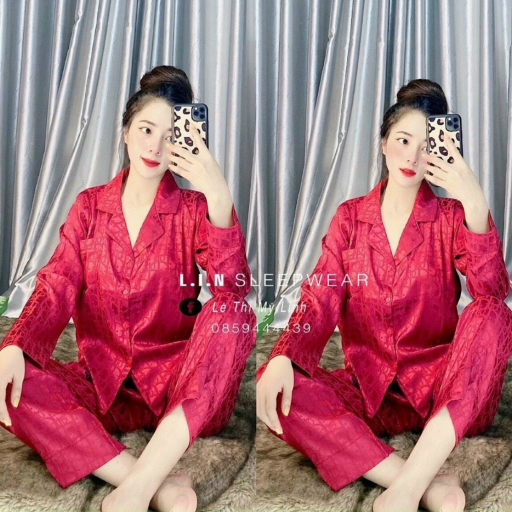 Bộ lụa gấm họa tiết dio dài tay cao cấp