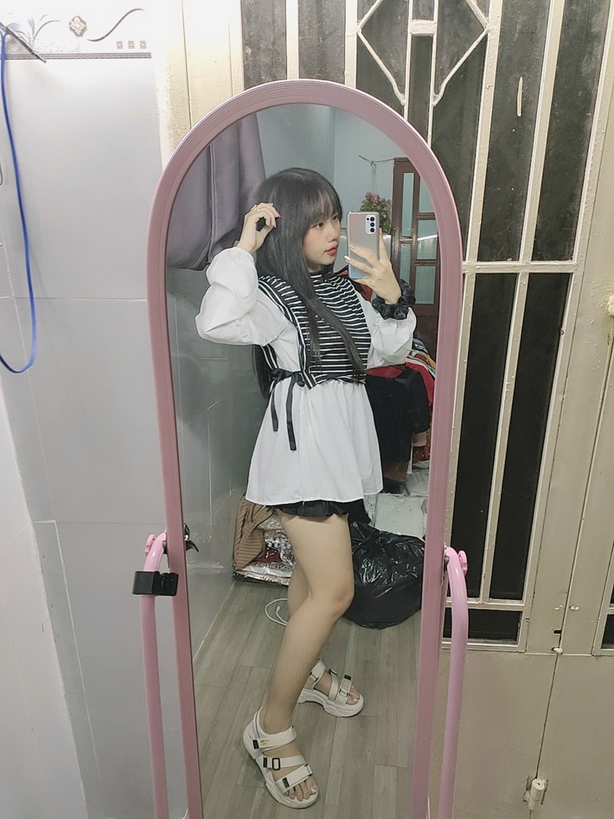 Áo babydoll phối sọc