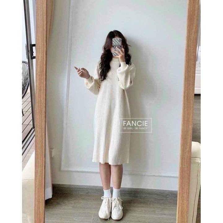 Váy Len- Đầm Len Tay Bồng Dáng Suông Hàng Quảng Châu – No Brand >>> top1shop >>> lazada.vn