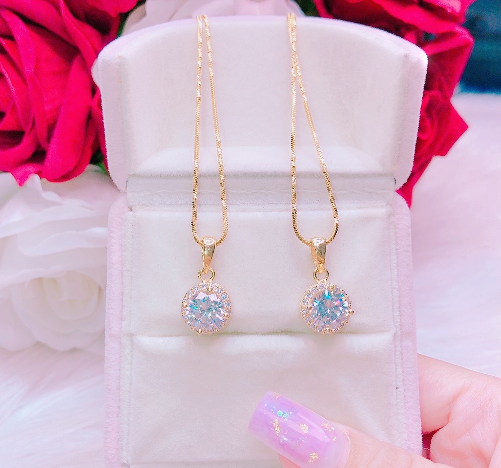 [HCM]Dây chuyền MẠ vàng cao cấp mặt đá pha lê tròn lấp lánh tinh xảo sang trọng quý phái thời trang Trang Sức Miga DM019