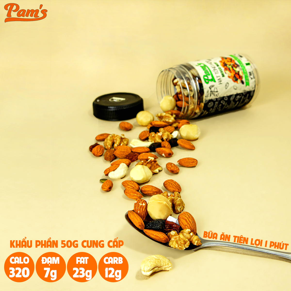 COMBO TIẾT KIỆM - 3 hũ hạt tổng hợp mix 6 loại(macca + hạnh nhân + nhân óc chó + hạt điều + hạt bí + nho khô) Pams 270g/hũ