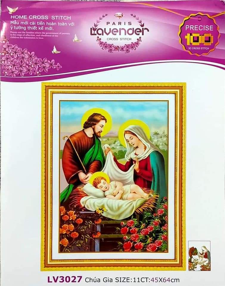 [HCM]Tranh thêu chữ thập gia đình thánh gia LV3027 - kích thước 45 * 64