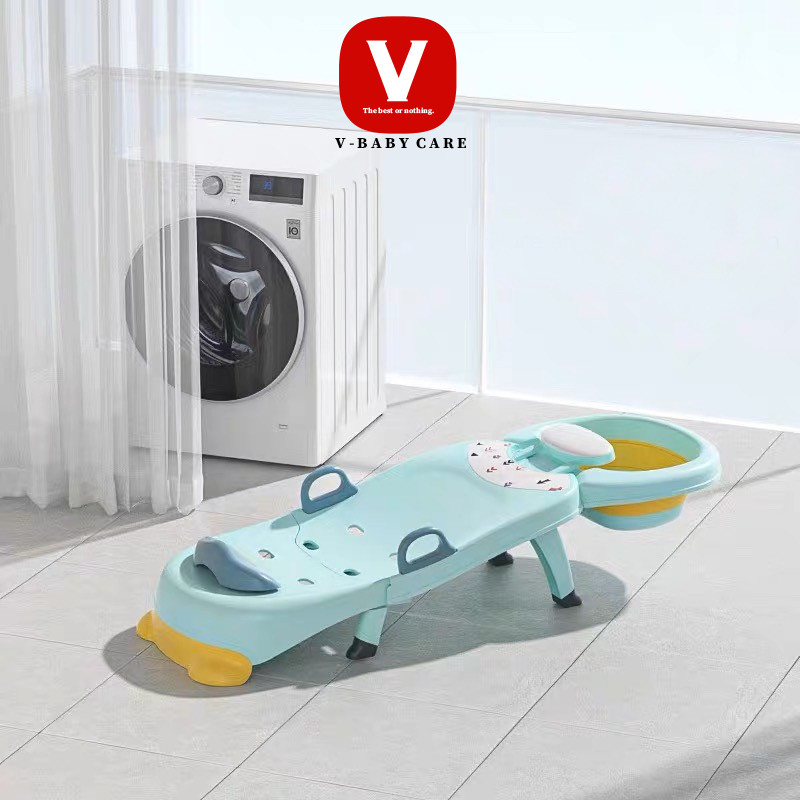 Ghế gội đầu cho bé, ghế gội đầu gấp gọn cỡ lớn kèm chậu gội đầu có tấm lót đỡ gáy