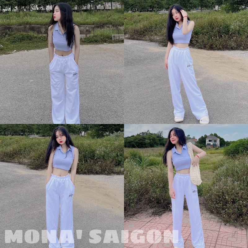 Áo croptop thun gân polo MONÁ - PERRY TÍM