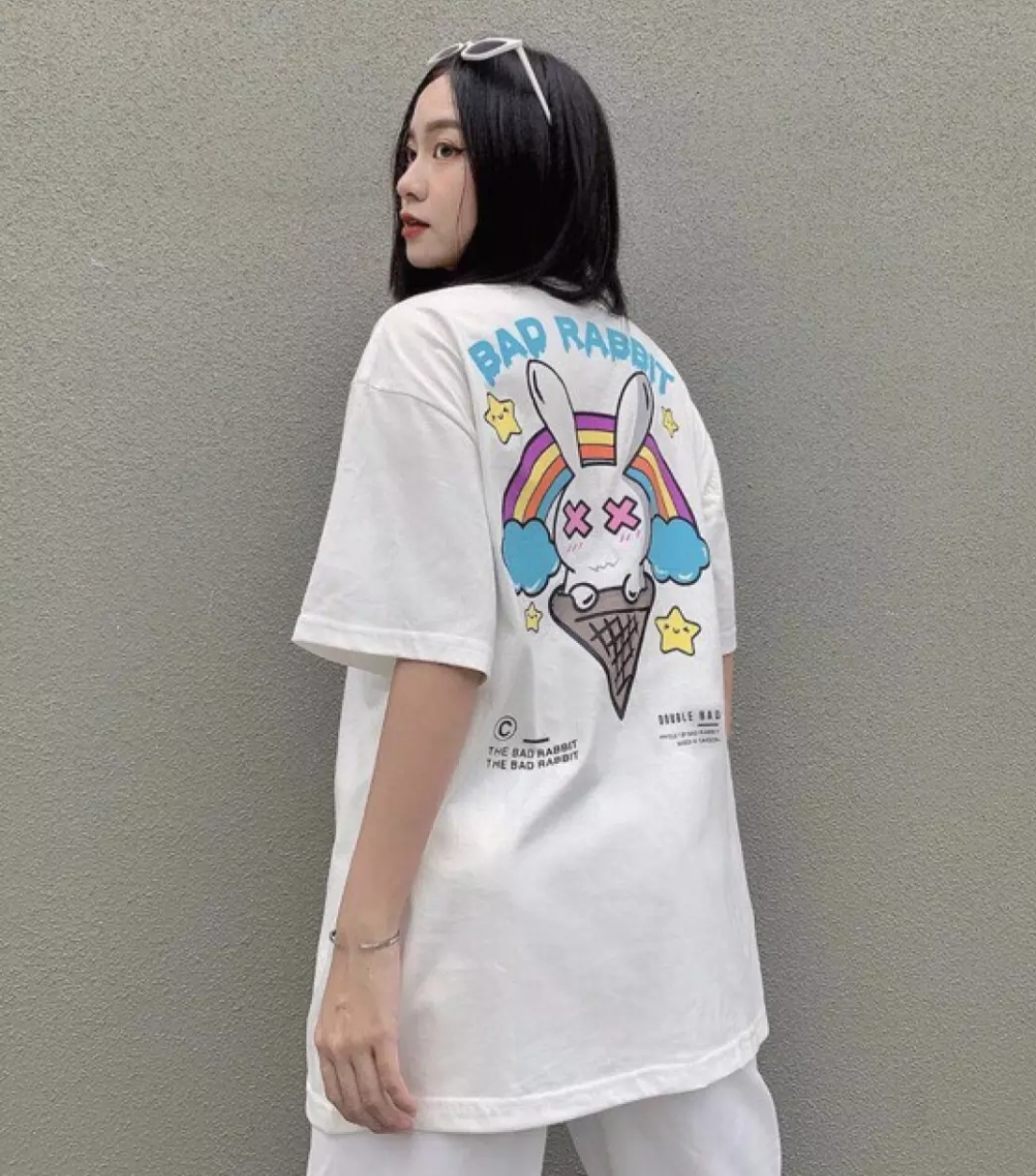 [HCM]Áo thun nữ form rộng Hàn Quốc in hình BAD RABBIT dễ thương đường may sắc sảo vải dày mịn mát không phai màu không dính giặt